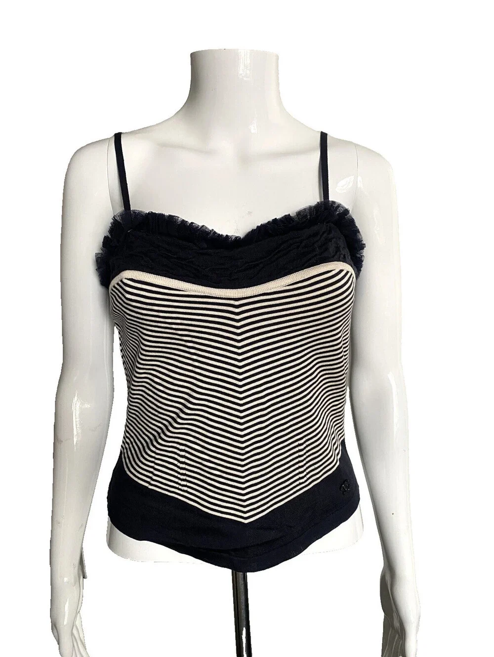 Vintage Chanel 2002 Cruise FR-36/38 Navy/White Stripe Camisole Top 02C